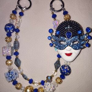 Blue and Gold Beaded Mask Purse Chain